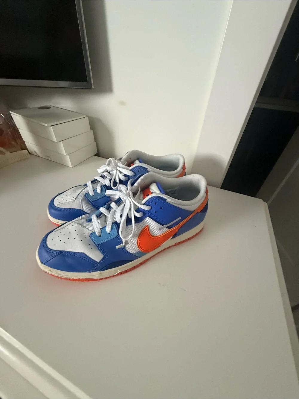 Nike Blue and Orange Low-Top Sneakers with White Accents